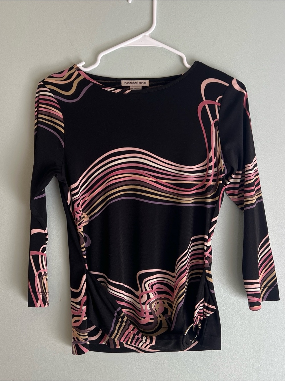Notations Black Pink Abstract 3/4 Sleeve  Vintage Shirt Size Small Y2K Diva Chic